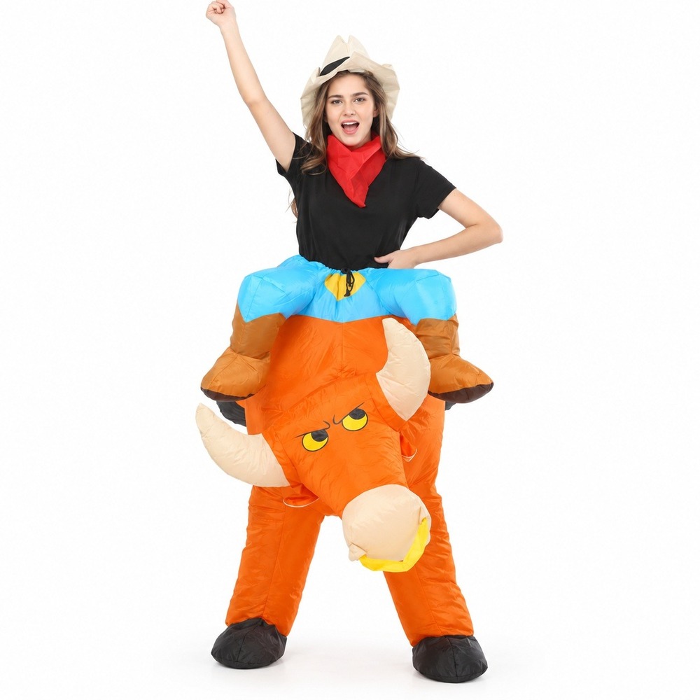 Funny Costumes Inflatable Bull Riding Costume Rodeo Rider Adult Orange Blow Up - Picture 4 of 4